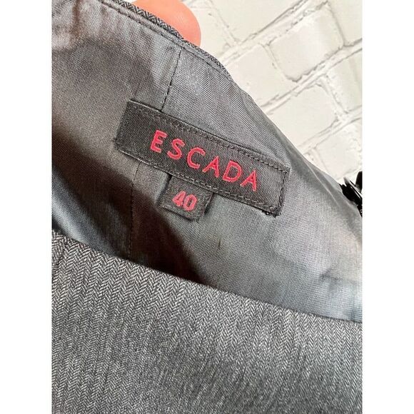 ESCADA gray herringbone wool silk pencil straight classic skirt size 40 (10) NWT - Picture 7 of 9